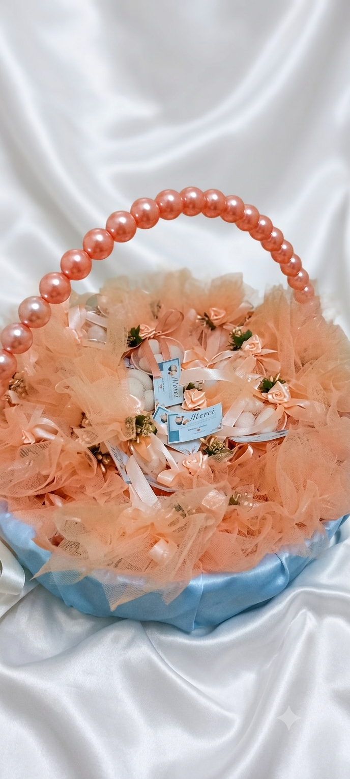 🧺 PANIER DE DRAGÉES GARNI – PERLES & SATIN